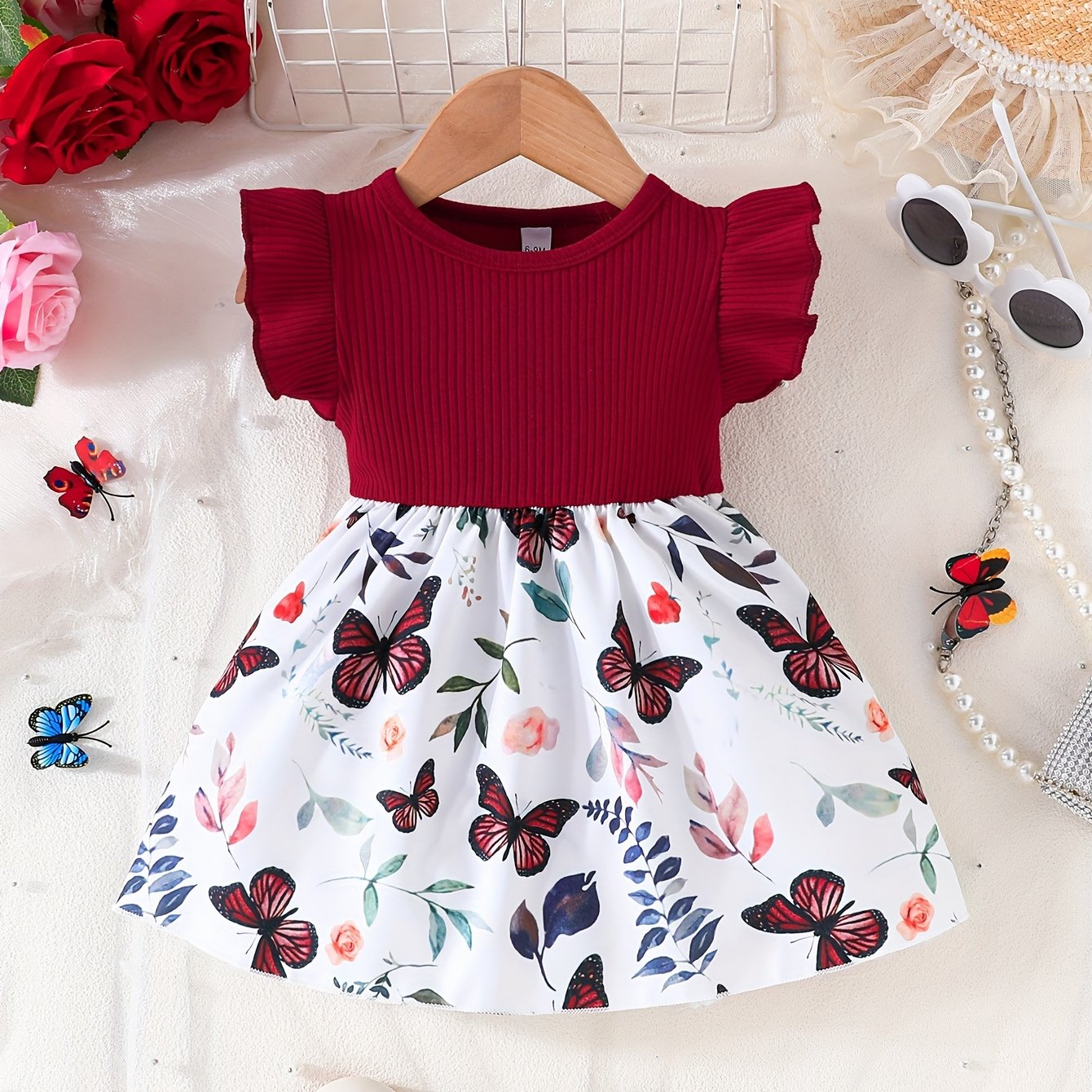 Baby's Cartoon Butterfly Leaves Pattern Dress: The Perfect Holiday Gift for Toddler Girls