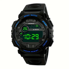 Sporty Digital Watch: Alarm, Calendar, 12/24 Hour Display, Water-Resistant, Light-Up Feature