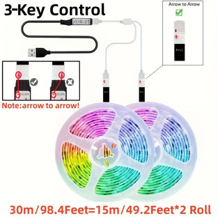 مجموعة واحدة من شرائط إضاءة LED للتلفزيون، 2835، شرائط إضاءة مرنة لاصقة بثلاثة مفاتيح للتحكم، مناسبة لخلفية التلفزيون، وديكور غرفة الألعاب وحفلات الكريسماس