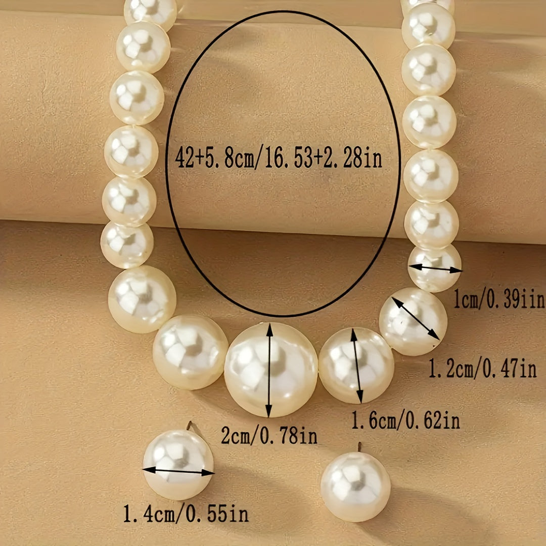 Elegant Temperament Ball Shape Creamy White Acrylic Pearl Jewelry Set: Perfect for Holiday Weddings