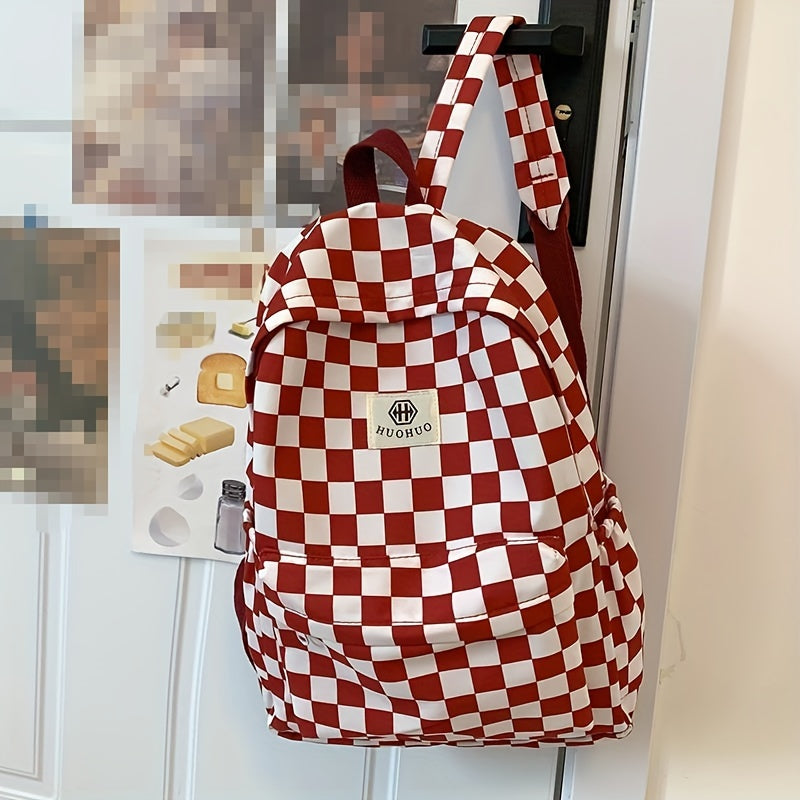 Chic Checkerboard Backpack for Students: Perfect for Junior