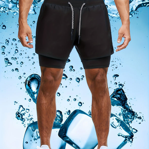 Men's 2-in-1 Swim Boxers: Double Layer Swimsuit Shorts for Summer Beach