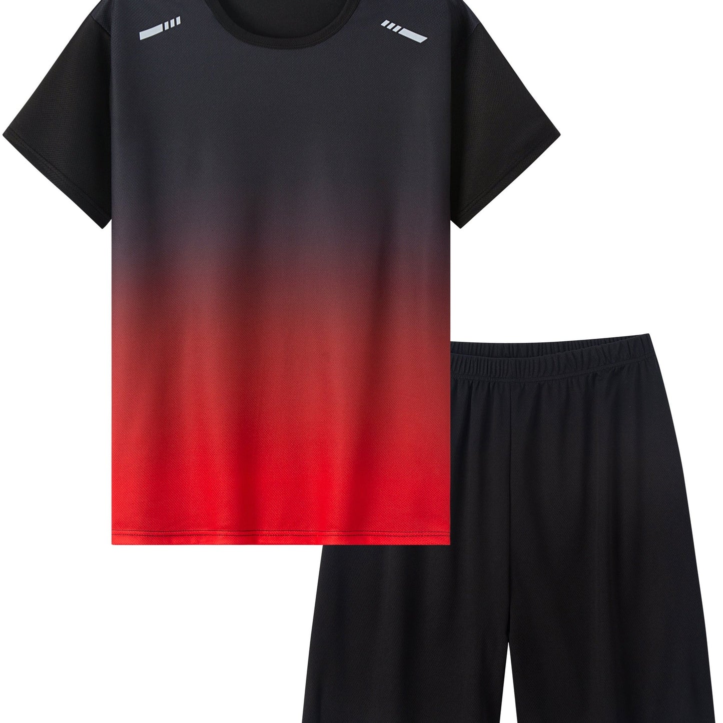 Boys' Gradient Color Quick-Drying Sports Set: Short Sleeve T-Shirt and Shorts Combo