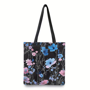 1pc Flower Print Tote Bag, Large Capacity Shoulder Bag, Women's Casual Handbag For Work School Shopping