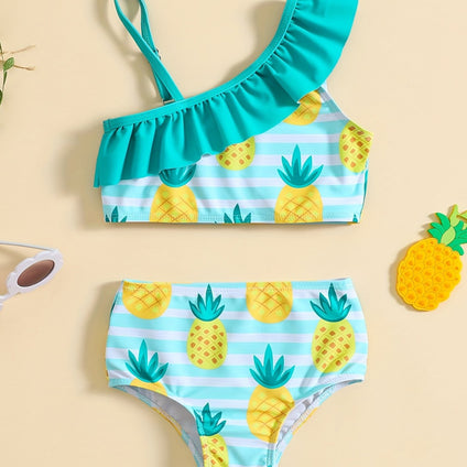 Sunny Vibes: Girls' One-Shoulder Pineapple