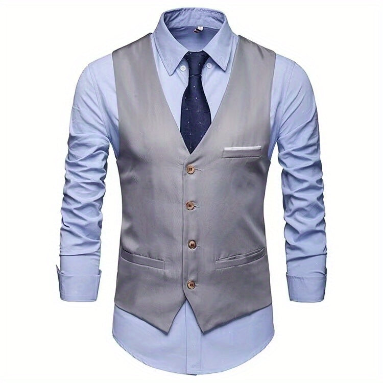 Men's Casual Retro Style Solid Color V-Neck Smart Suit Vest: The Perfect Waistcoat for Dinner Suit Match