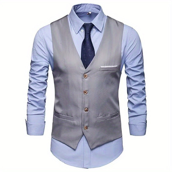 Men's Casual Retro Style Solid Color V-Neck Smart Suit Vest: The Perfect Waistcoat for Dinner Suit Match