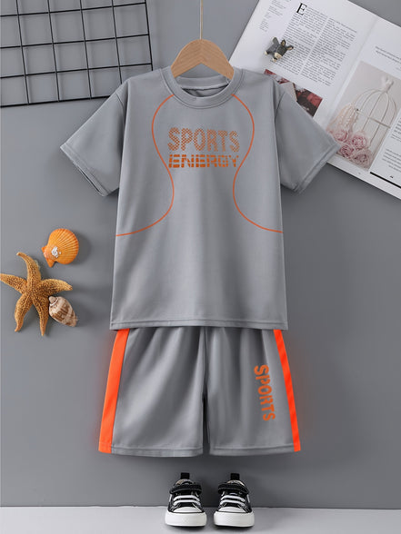 Sports Energy Print Boys 2-Piece Athletic Outfit Set: Quick Dry Summer Clothes