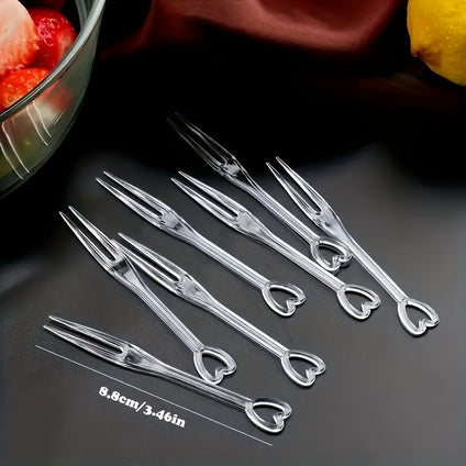 100pcs Heart-Shaped Plastic Forks, Perfect For Fruit & Desserts - Portable For Picnics, Parties, & Romantic Occasions