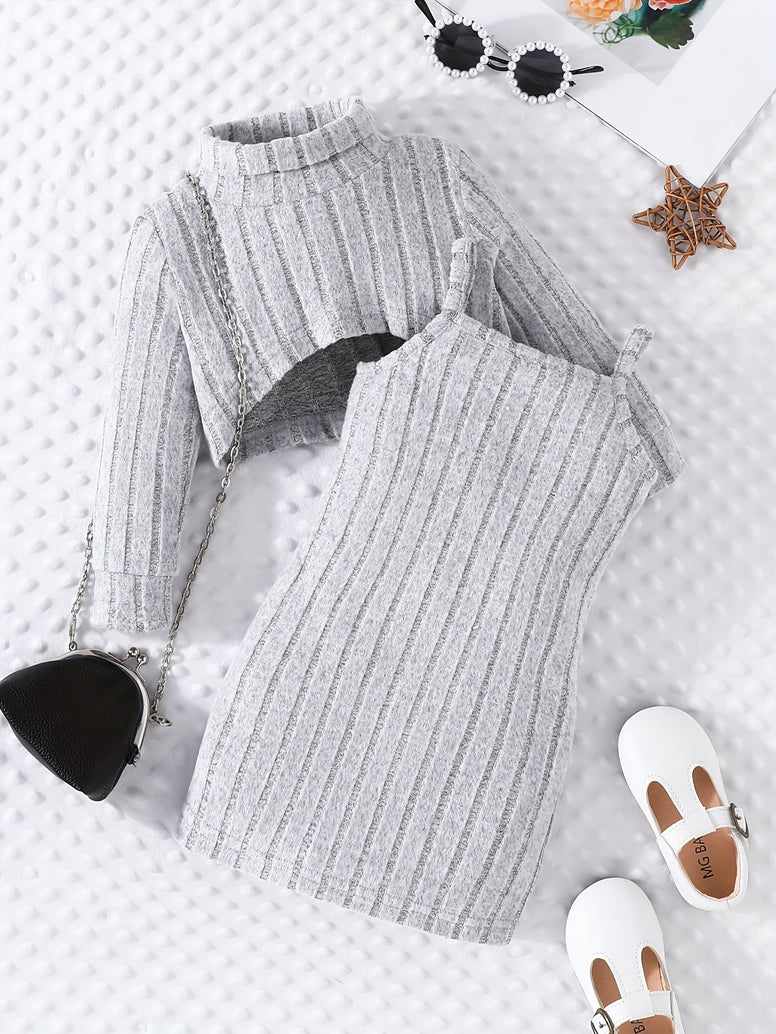 Baby Girl Casual Fashion Two-Piece Set: Long-Sleeved Top and Suspender Skirt Combination Set