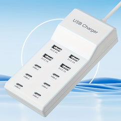 Model Multi Port Charger 6 USB C 4 USB A Ports Universal Adapter 10 Devices Simultaneous Charging