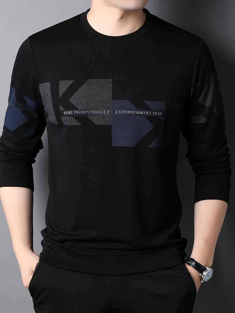 Modern Geometric Men's Crew Neck Sweatshirt: Graphic Design for Fall/Winter