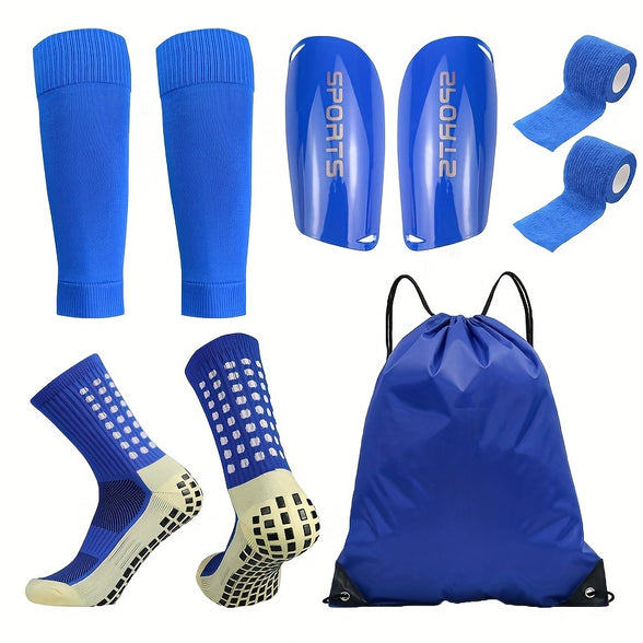 Ultimate 5-Piece Soccer Sports Gear Set with Silicone Grip Socks, Shin Guards, Backpack, and SportsTapes - Premium Quality Polyester and Elastane Knitted Tube Socks - Perfect for Soccer Enthusiasts!