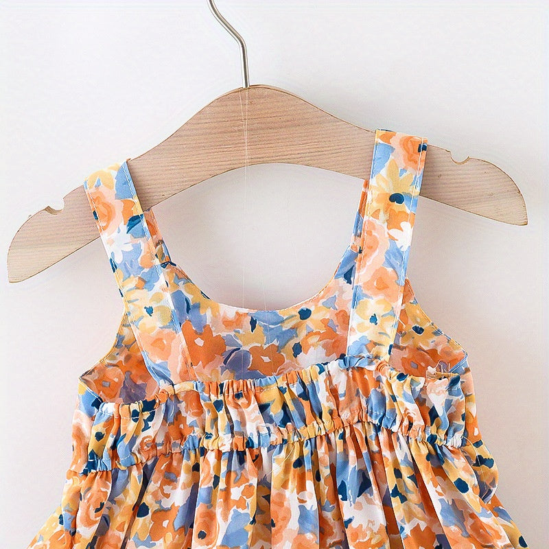 Sweet and Stylish: Puffy Cami Dress with Bow Hat for Baby Girls