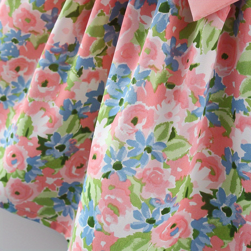 Sweet Baby Girls Flower Print Puffy Cami Dress with Bow Hat - Perfect for Beach Holidays!