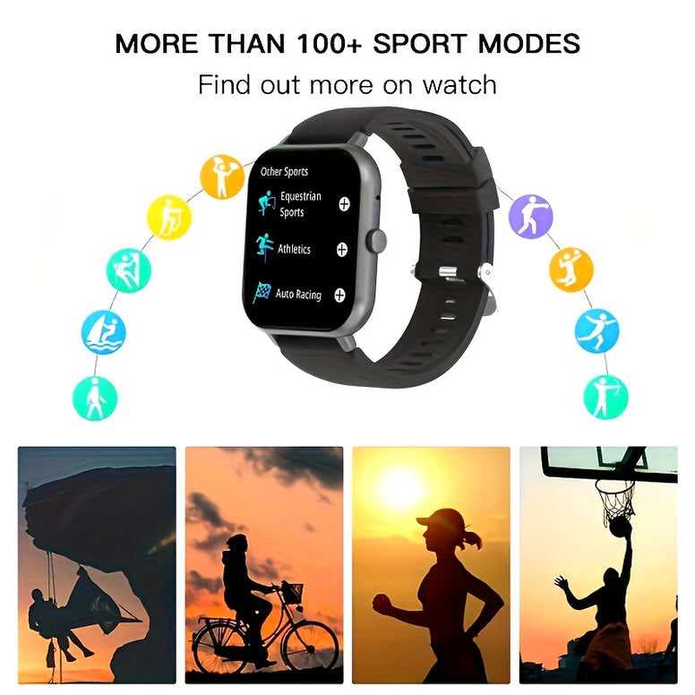 4.<br>65cm Full Touch Screen Smartwatch: Text, Call, 100 Sports Modes, Pedometer, Calorie Counter, Waterproof - Compatible with Android and iOS