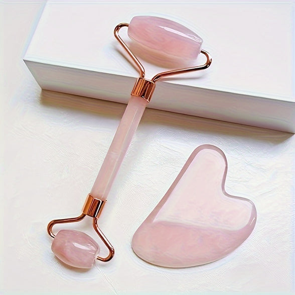 Double-Headed Roller & Scraper Facial Massager Set - Portable Heart-Shaped Body Massage Tool