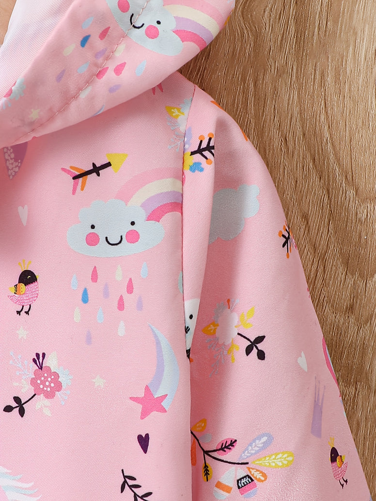 Adorable Cartoon Graphic Hooded Windbreaker