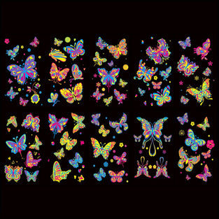 10pcs (90 Patterns), Colorful Butterfly Fluorescent Temporary Tattoo Stickers, Glow In The Dark Fake Tattoo Stickers, Party Bar Party Body Art Makeup Tattoos For Women