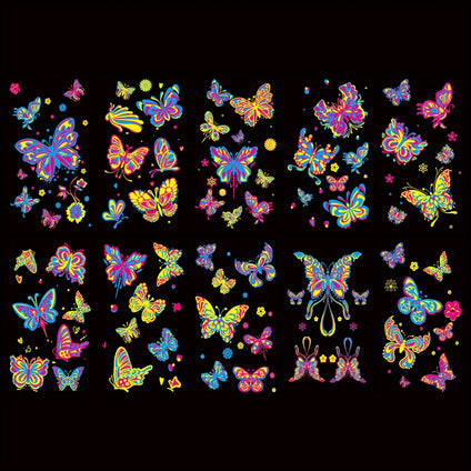 10pcs (90 Patterns), Colorful Butterfly Fluorescent Temporary Tattoo Stickers, Glow In The Dark Fake Tattoo Stickers, Party Bar Party Body Art Makeup Tattoos For Women