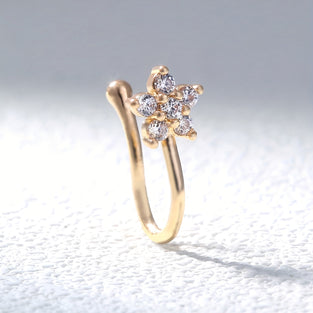 Mini Flower Shape Clip On Nose Ring Inlaid Shiny Zircon Simple Style Fake Piercing Nose Ring