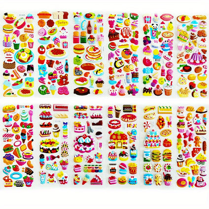 12pcs Delicious Dessert Sticker, Crafts And Scrapbooking Stickers, Book Student Label Decorative Sticker Kids Toys, Puffy Children Stickers, Boys Girls Teachers Reward Craft Scrapbook Gift Toys