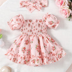 Bohemian Baby Girl Romper Dress with Headband Set for Fall and Winter