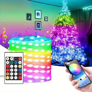 1pc LED Smart Light String, 10.06meter 100LEDS USB Flashing Fairy Light With Timer 40 Key Remote Control, Music Synchronization Multi-color Flashing, 210 Modes, Applicable For Family Christmas Wedding Party Decoration Outdoor & Indoor