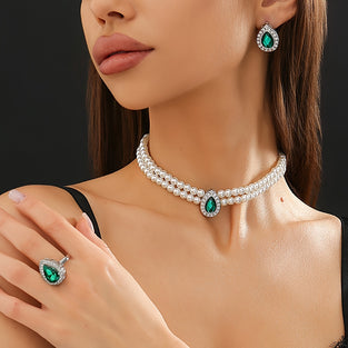 Waterdrop Gemstone Jewelry Set Earrings Necklace Ring  Elegant Trio