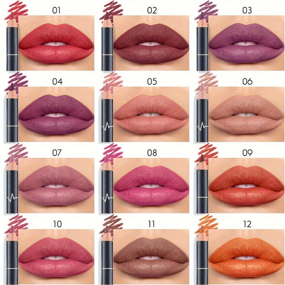 Vibrant 12-Piece Waterproof Lip Liner Set: Long-Lasting