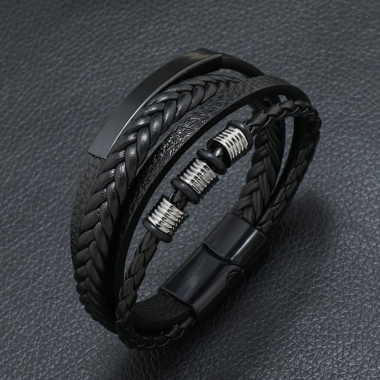 Men's Vintage Woven Multi-Layer Magnetic Buckle Bracelet - Stylish Hand Accessories