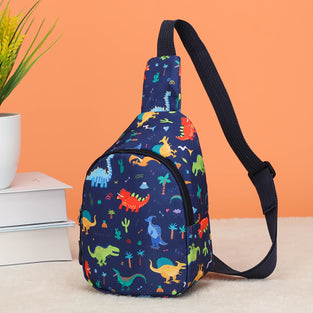 1pc Girl's Cartoon Dark Blue Leaves Dinosaur Fashion Cute Waist Bag, Ideal choice for Gifts