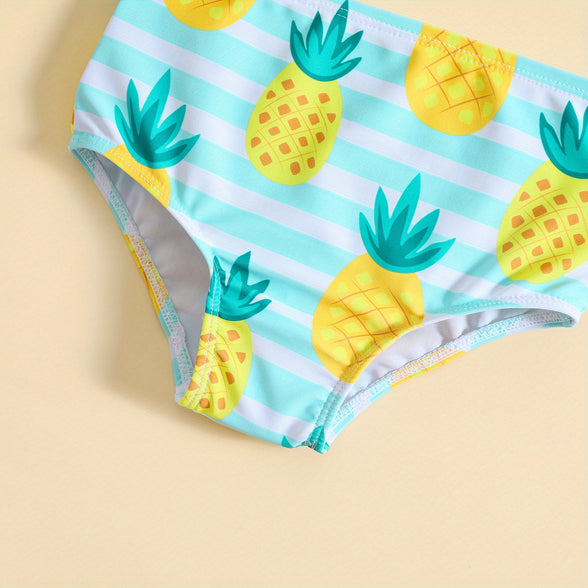 Sunny Vibes: Girls' One-Shoulder Pineapple