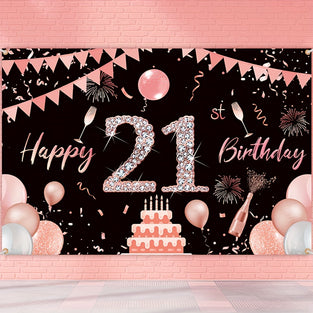 1pc, 21st Birthday Decoration Banner, 21st Birthday Decoration, 21st Exquisite Decoration Background Party Supplies, 21st Photography Background