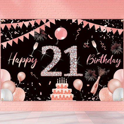 1pc, 21st Birthday Decoration Banner, 21st Birthday Decoration, 21st Exquisite Decoration Background Party Supplies, 21st Photography Background