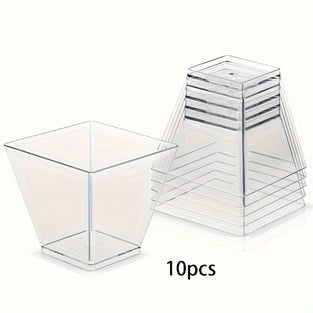 10pcs, Mini Dessert Cups, Small Plastic Dessert Cups, Square Round Shooter Dessert Cups, Disposable Clear Plastic Parfait Appetizer Cup, Summer Kitchen Gadgets, Kitchen Accessories, Party Supplies