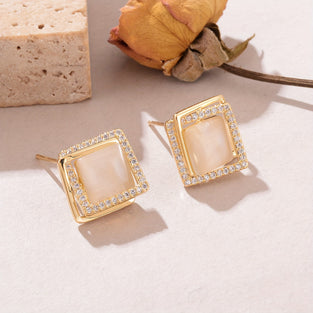 Delicate Square Shaped Stud Earrings Copper Jewelry Synthetic Gems Inlaid Elegant Sexy Style For Women Daily Dating Earrings