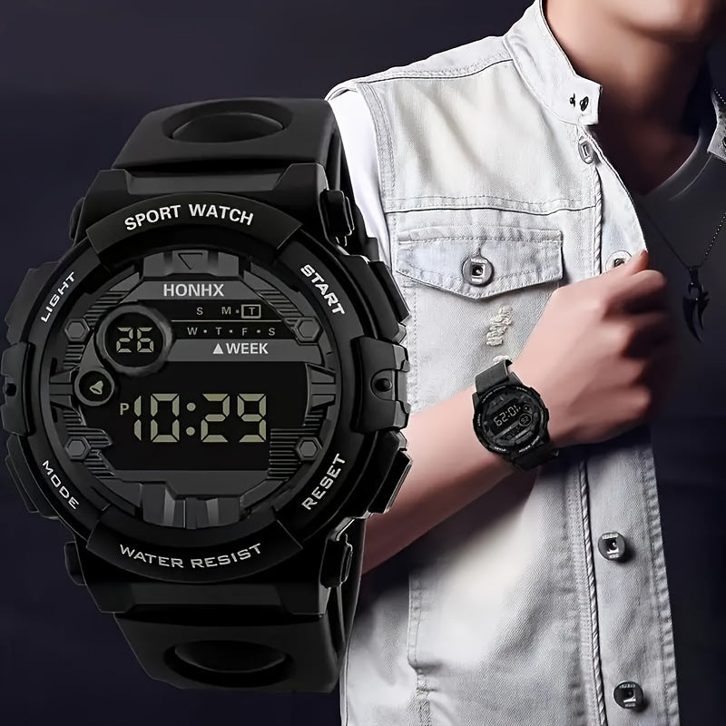 Sporty Digital Watch: Alarm, Calendar, 12/24 Hour Display, Water-Resistant, Light-Up Feature