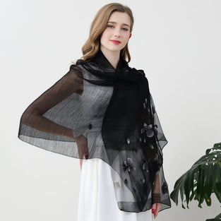 Wool Embroidered Flower Scarf Thin Breathable Shawl Elegant Windproof Travel Scarf For Women for eid