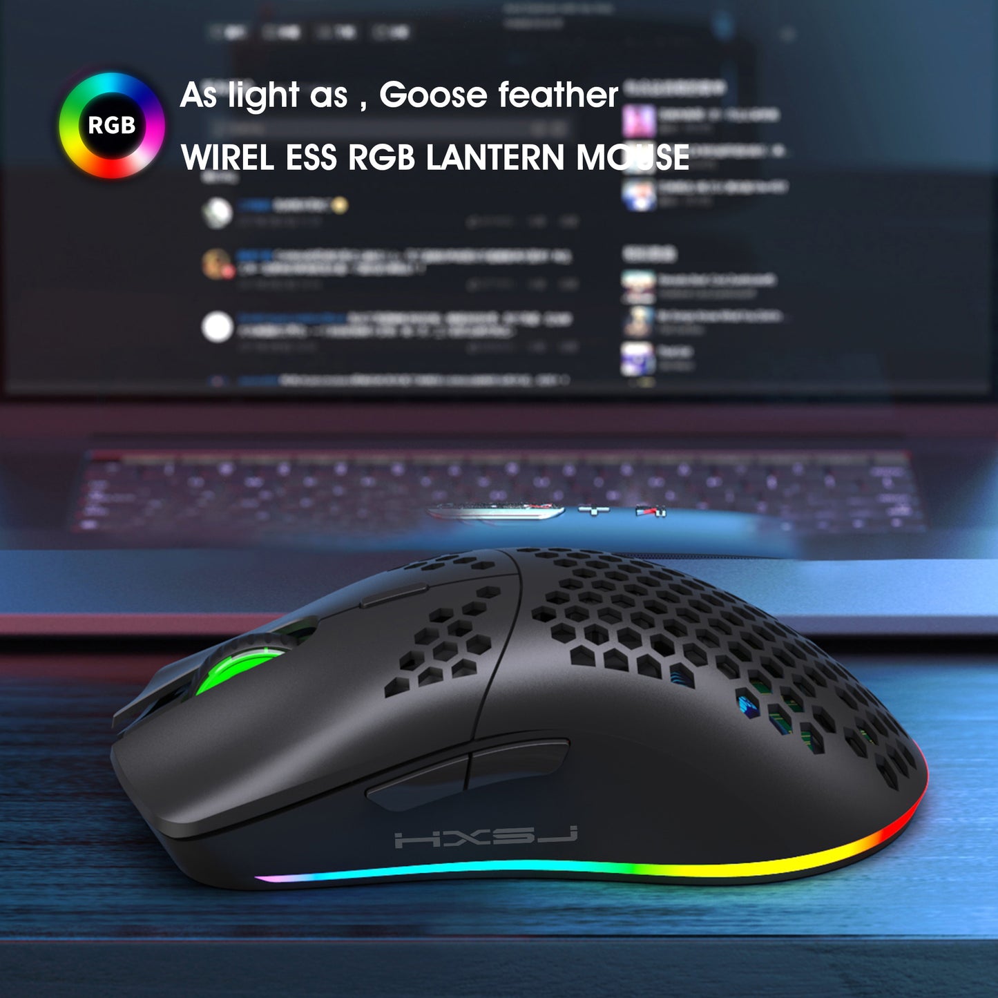 RGB ماوس لاسلكي مضيء قابل لإعادة الشحن بتصميم خلوي