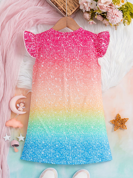 Sweet Girls Cartoon Princess Unicorn Graphic Flutter Trim Dress: Perfect for Summer Parties