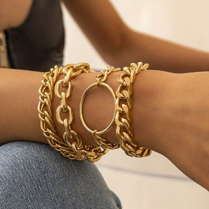 Punk Style Gold Plated Chain Bracelet Set for Women