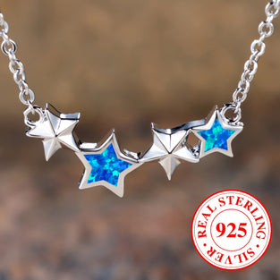 925 Silver Star Pendant Necklace with Stunning Blue Opal