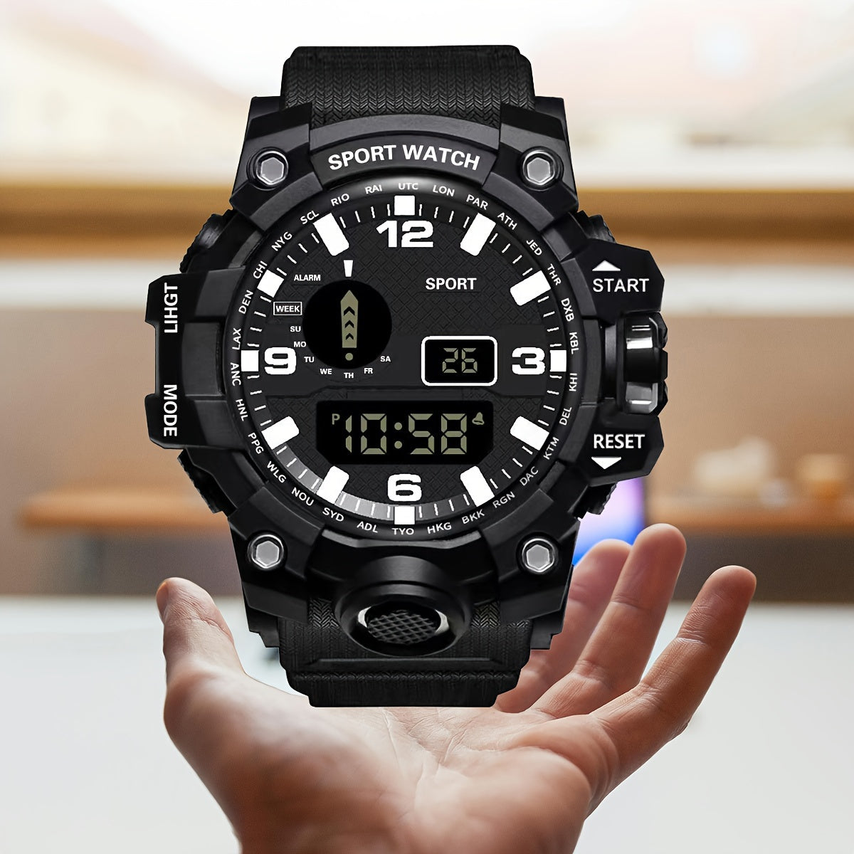 Large Dial Men's Sports Round Digital Backlight Electronic Watch - The Perfect Gift Choice