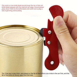 1pc Can Opener, Manual Metal Can Opener, Multifunctional Bottle Opener, Stainless Steel Safety Side Cut Manual Can Opener, Ergonomic Can Opener, Can Kitchen Tools, Party Supplies