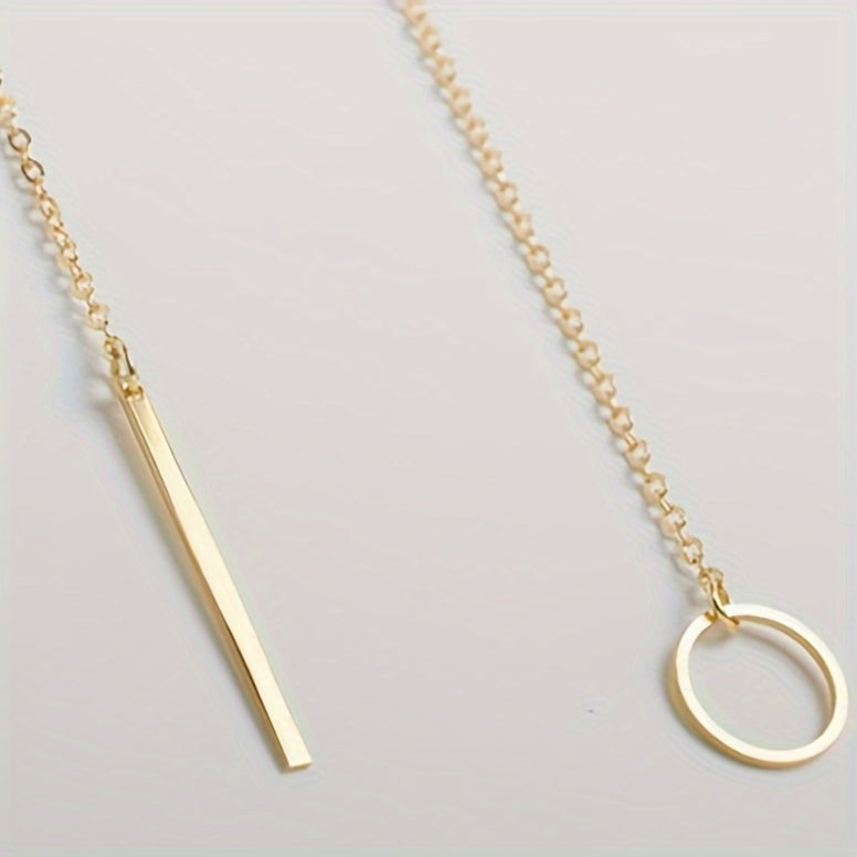 Monochrome Circle Y-Necklace: Sleek and Simple Alloy Neck Jewelry for Women