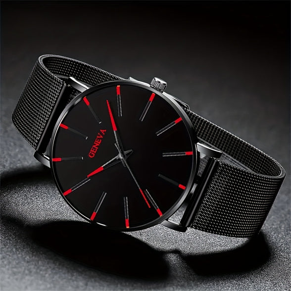 Ultimate Elegance: Men's Fashion Ultra-Thin Stainless Steel Mesh Belt Quartz Wrist Watch