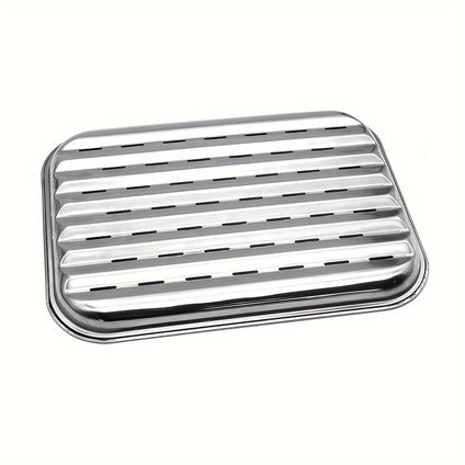 1pc, BBQ Pan, Rectangular Stainless Steel Meat And Vegetable Grill Plate With Holes, Camping Outdoor Barbecue Accessories, Multipurpose Food Utensils, Fish Chicken Barbecue Plate, Outdoor Camping Picnic Hiking, Cookware Barbecue Tool Accessories