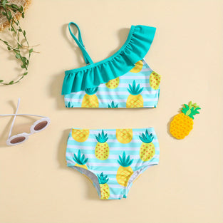 Sunny Vibes: Girls' One-Shoulder Pineapple