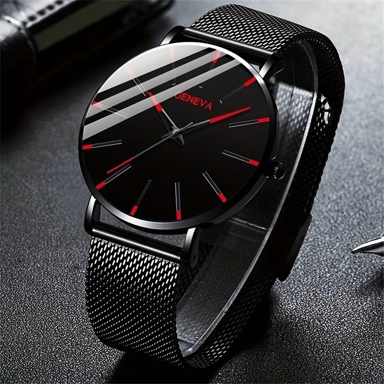 Ultimate Elegance: Men's Fashion Ultra-Thin Stainless Steel Mesh Belt Quartz Wrist Watch